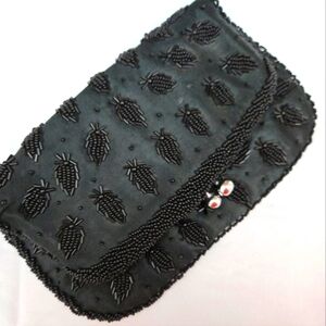 Vintage Rare Black Beaded Evening Bag Made in Hong Kong